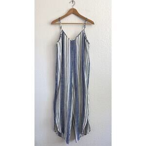 French Quarter Blue White Striped Loose Fit Cami Jumpsuit Tulip Hem Small